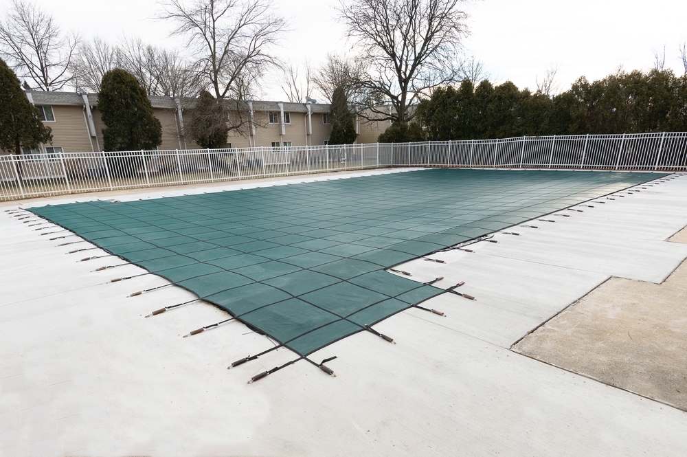 backyard swimming pool and closed down for winter outdoore relaxation
